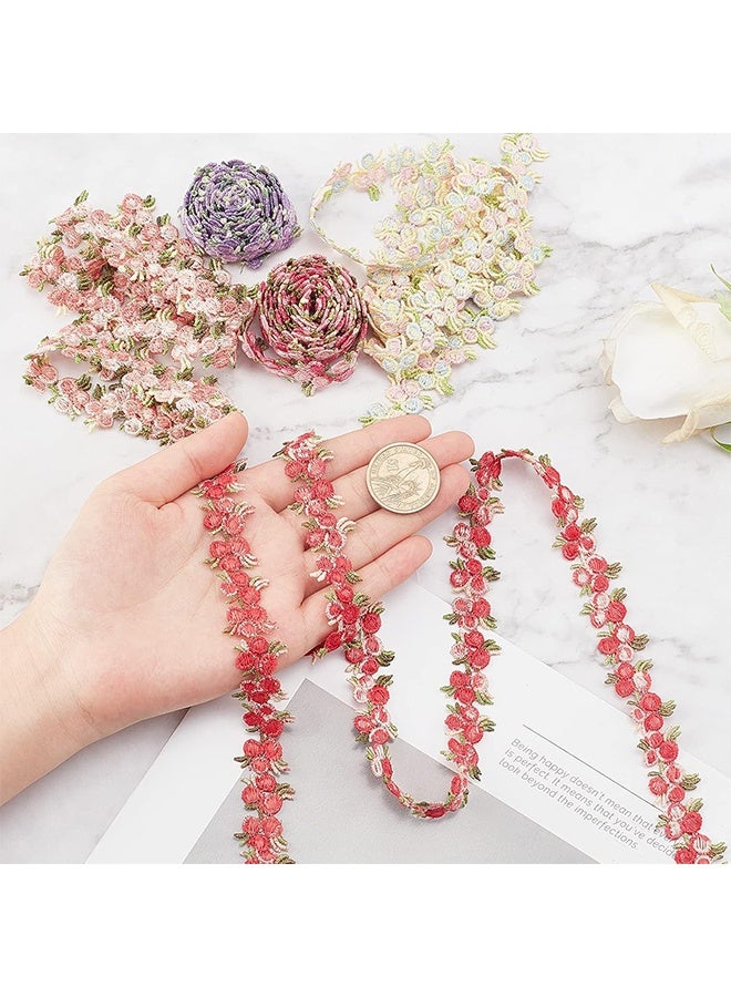 GIFT 5 Colors Flower Trim Ribbon Floral DIY Lace Applique Sewing Craft Rose Lace Edge Trim Decorating Embroidered Polyester for Wedding Dresses Embellishment DIY Party Decor Clothes, 5 Yards - Image 3