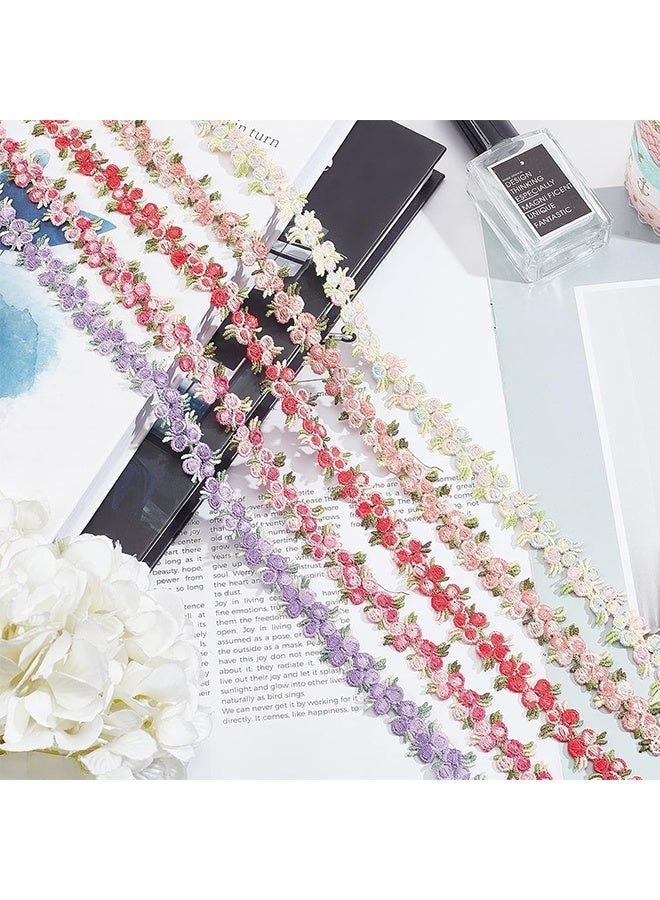 GIFT 5 Colors Flower Trim Ribbon Floral DIY Lace Applique Sewing Craft Rose Lace Edge Trim Decorating Embroidered Polyester for Wedding Dresses Embellishment DIY Party Decor Clothes, 5 Yards - Image 5