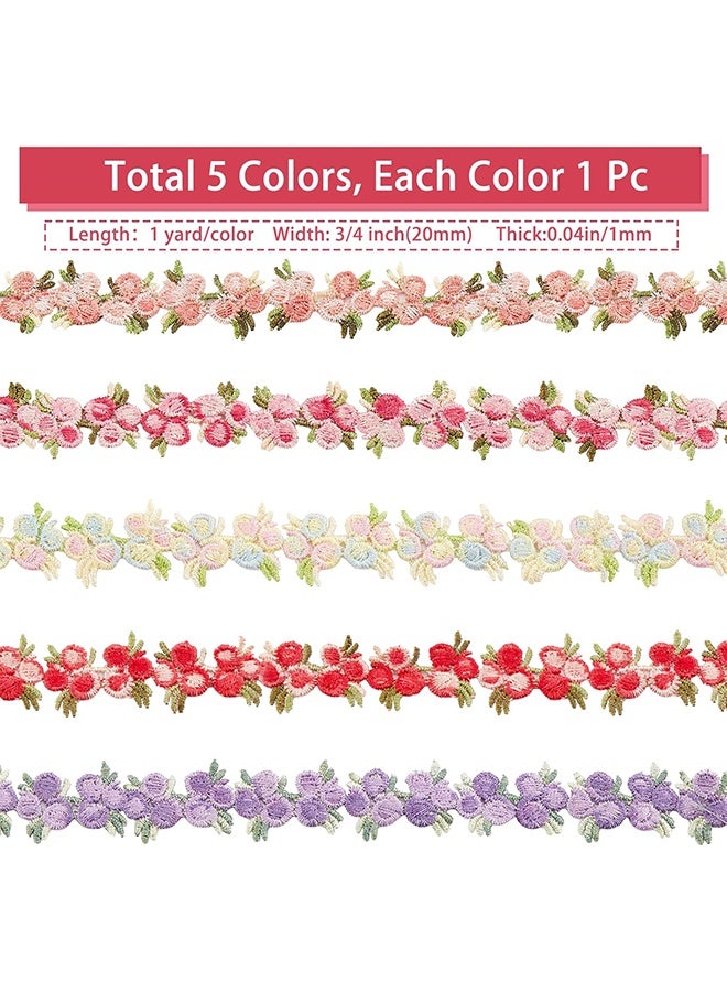 GIFT 5 Colors Flower Trim Ribbon Floral DIY Lace Applique Sewing Craft Rose Lace Edge Trim Decorating Embroidered Polyester for Wedding Dresses Embellishment DIY Party Decor Clothes, 5 Yards - Image 2