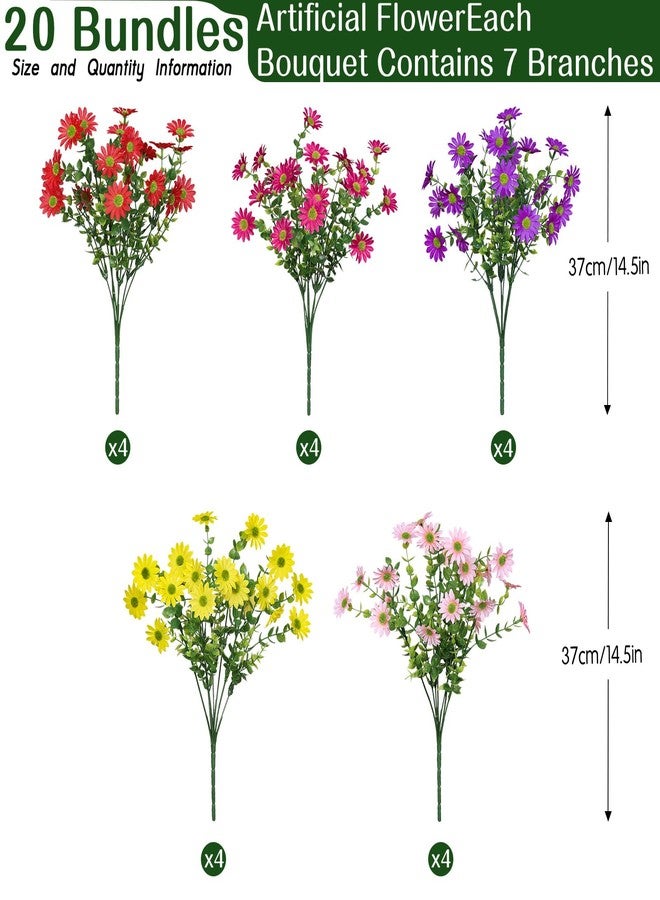 Alupssuc 20Pcs Artificial Flowers for Outdoors UV Resistant，No Fade Faux Daisy Flowers Weatheroof Fake Flowers for Indoor Outdoor Decor Real Touch Silk Flowers for Garden Proch Patio Mixed 5 Colors - Image 2
