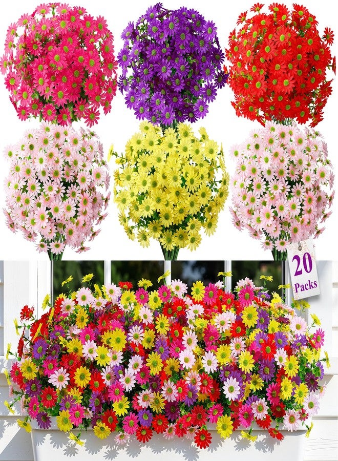 Alupssuc 20Pcs Artificial Flowers for Outdoors UV Resistant，No Fade Faux Daisy Flowers Weatheroof Fake Flowers for Indoor Outdoor Decor Real Touch Silk Flowers for Garden Proch Patio Mixed 5 Colors - Image 1