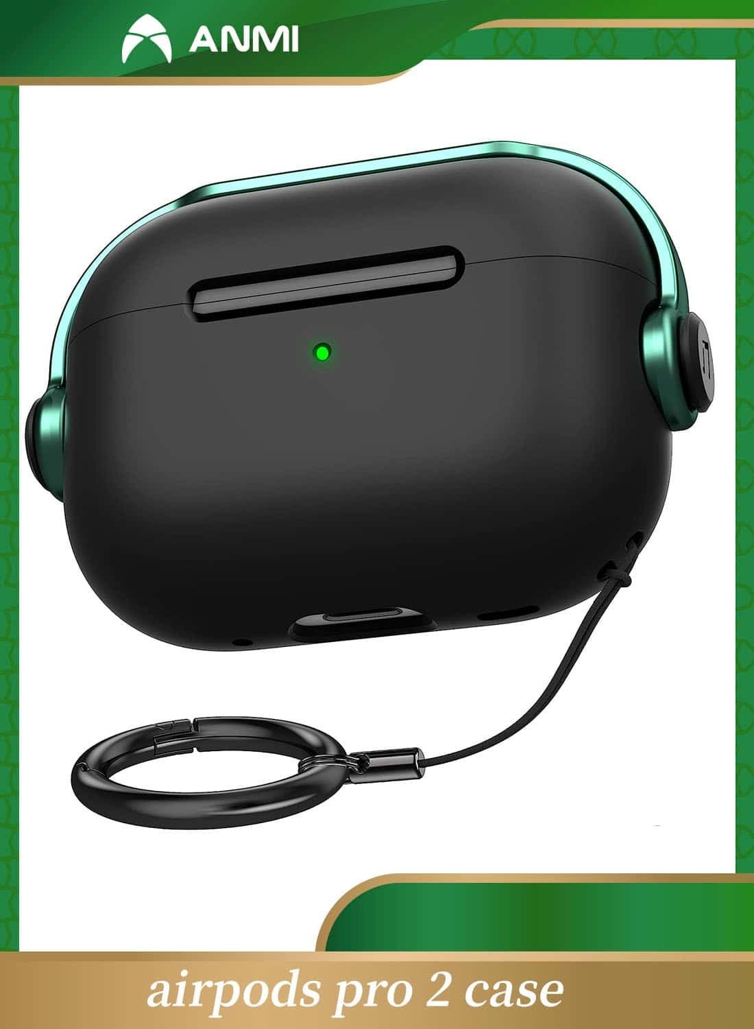 Anmi AirPods Pro 2 2nd Generation Case Cover, Creative Musician Headset Secure Lock Design Protective Case with Keychain Compatible with Airpods Pro 2 2022 for Women Men, Green