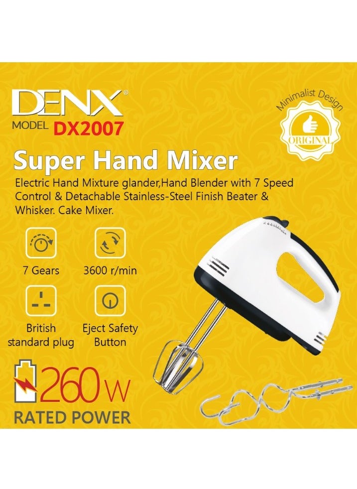 Denx Hand Blender 7 Speeds 260 Watts With An Ergonomic Handle That Fits Perfectly In The Palm Of The Hand White Color  - Image 2