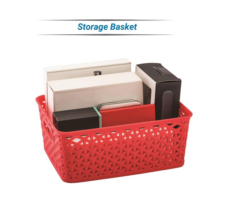 Nabhya Multipurpose Storage Baskets with Lid Set of 3 - BPA Free | Break Resistant Organizer Basket for Kitchen, clothes, Vegetables, Books, Office, Stationery, Cosmetics, Wardrobe (Red) - Image 2