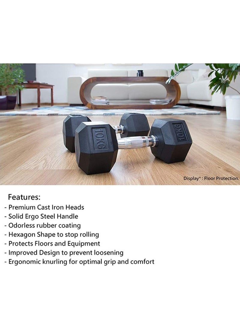Generic - Hex Dumbbell Weights Pair - Rubber Encased Cast Iron Dumbbells Weight Pair with Metal Handle, Full Body Workout Strength Training Home Gym - Image 1