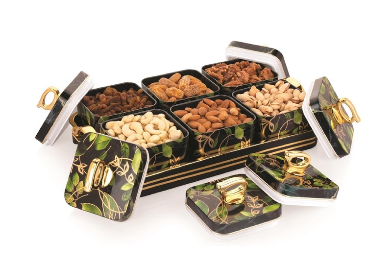 Nabhya Dry Fruit Candy Chocolate Set Box with Lid Serving Tray Storage 6 Container100 AirTigh Plastic Utility 6 Container 500 Ml Plastic Grocery Container Black 6_Container - Image 1
