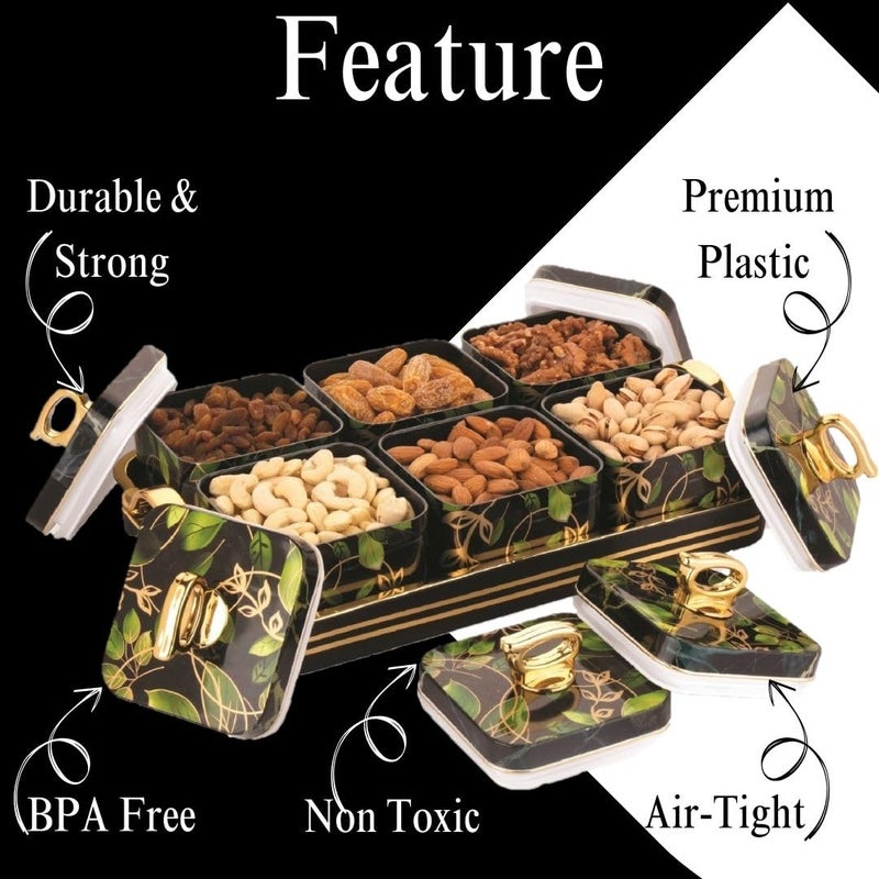Nabhya Dry Fruit Candy Chocolate Set Box with Lid Serving Tray Storage 6 Container100 AirTigh Plastic Utility 6 Container 500 Ml Plastic Grocery Container Black 6_Container - Image 5