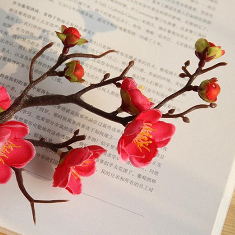 Plum Blossom Branch Artificial Plum Blossom Simulation Plum Flower Long Stem Plum Branch Artificial Silk Plum Blossom Silk and Material, Red - Image 2