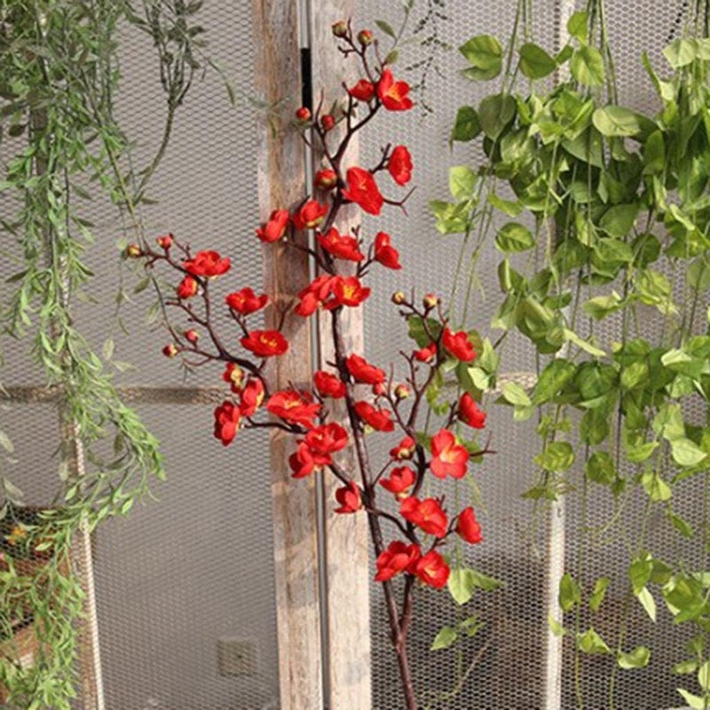 Plum Blossom Branch Artificial Plum Blossom Simulation Plum Flower Long Stem Plum Branch Artificial Silk Plum Blossom Silk and Material, Red - Image 4