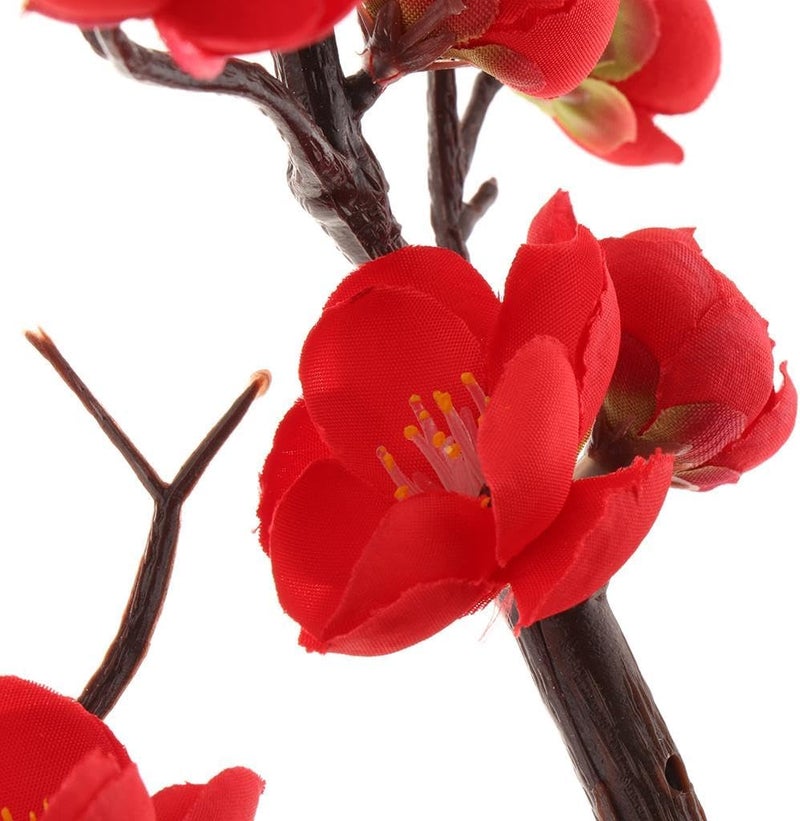 Plum Blossom Branch Artificial Plum Blossom Simulation Plum Flower Long Stem Plum Branch Artificial Silk Plum Blossom Silk and Material, Red - Image 1