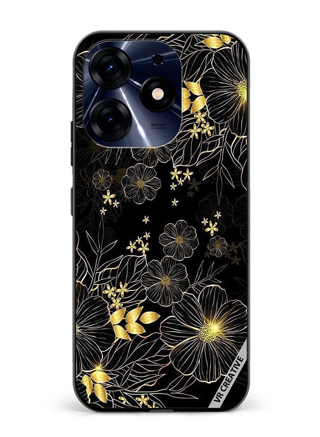 VR CREATIVE Protective Case Cover For Tecno Spark 10 Pro Golden Flower Design Multicolour - Image 1