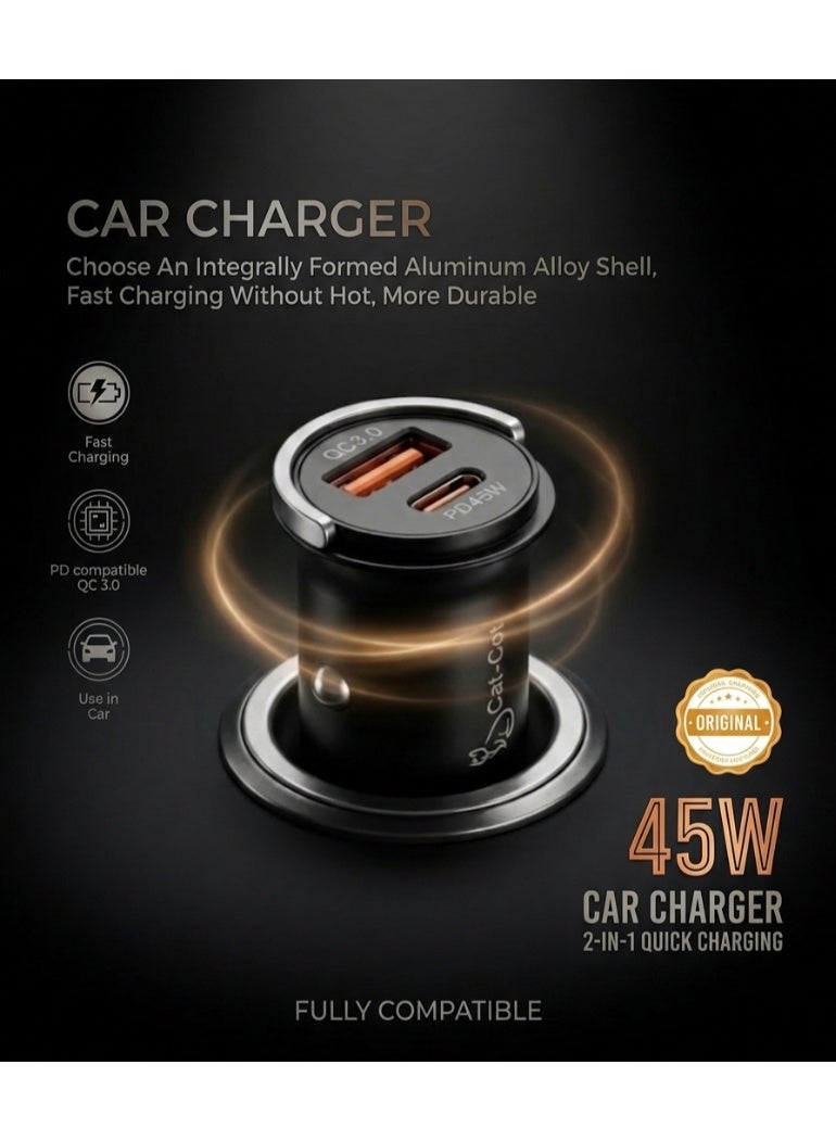 Cat - Cot Cat-Cot 45W Dual Port Fast Car Charger | PD 3.0 & QC 3.0 Aluminum Alloy Adapter - Image 4
