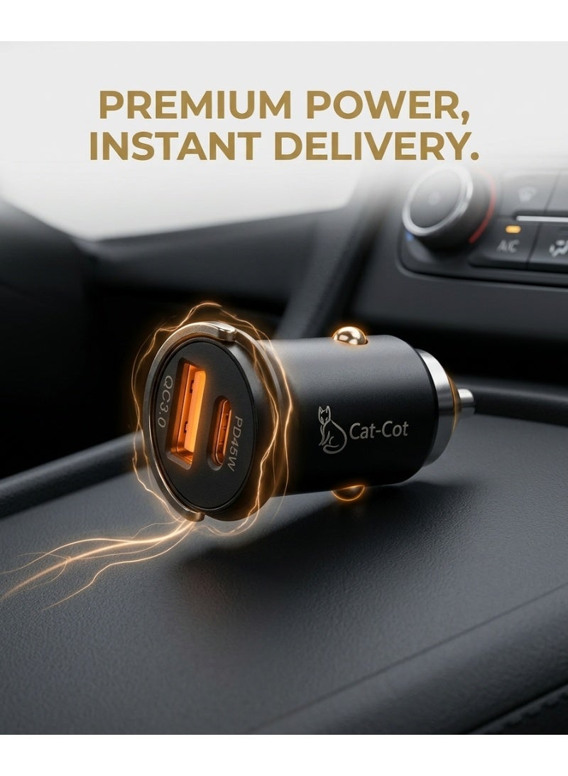 Cat - Cot Cat-Cot 45W Dual Port Fast Car Charger | PD 3.0 & QC 3.0 Aluminum Alloy Adapter - Image 2