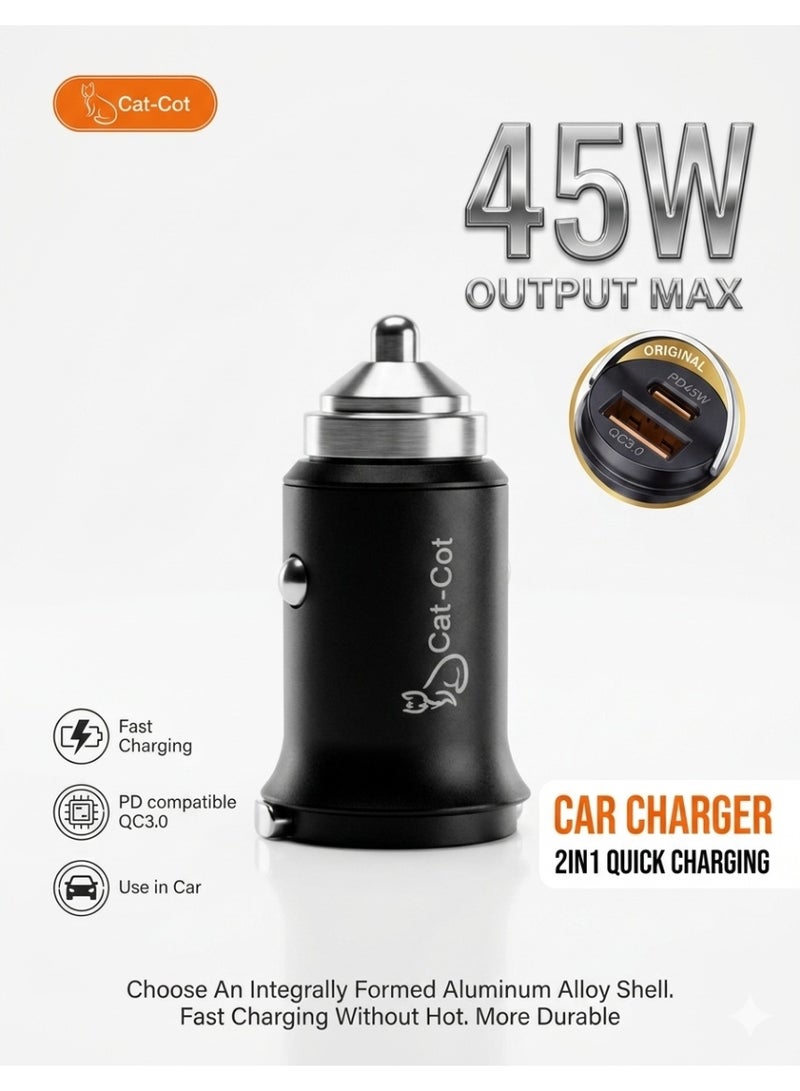 Cat - Cot Cat-Cot 45W Dual Port Fast Car Charger | PD 3.0 & QC 3.0 Aluminum Alloy Adapter - Image 1