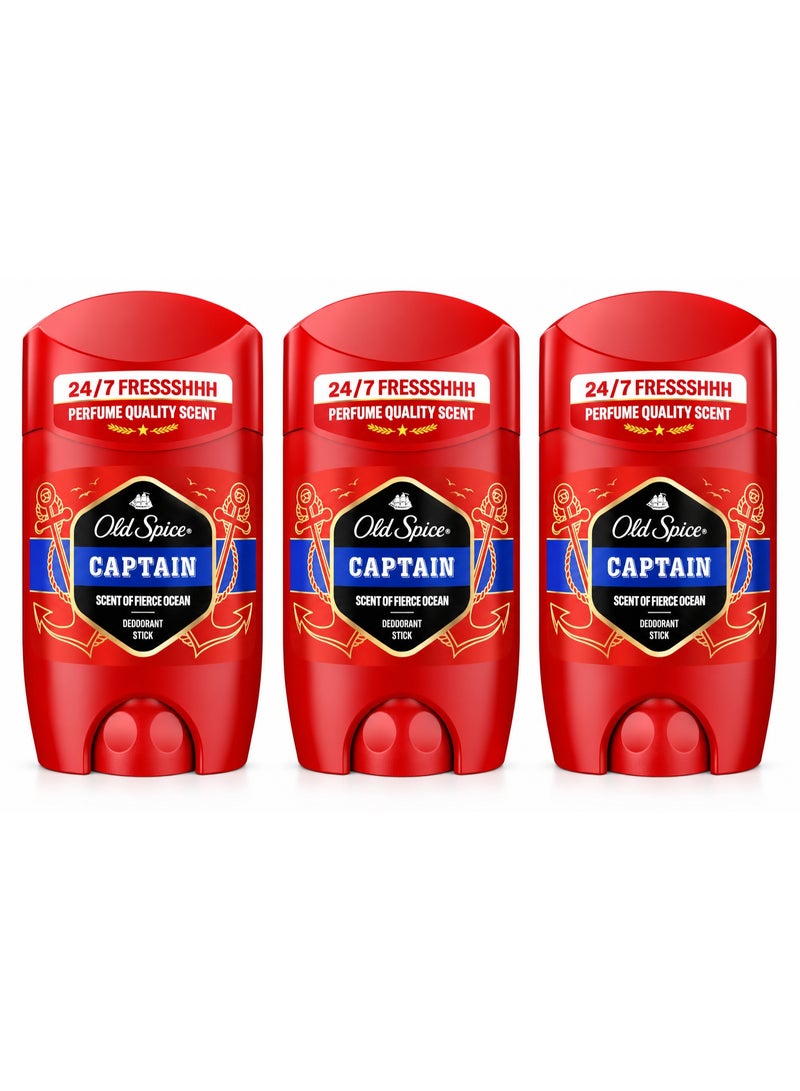 Old Spice Captain Deodorant Stick For Men, 3 x 50 ml - Image 1
