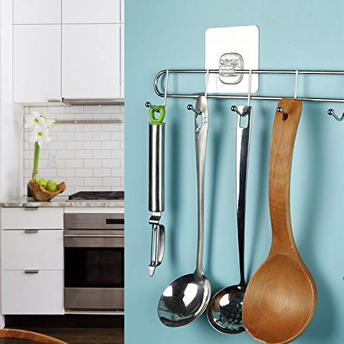 MORGHULIS Self Adhesive Key Stainless Steel Hooks and Hanger Rail for Hanging Keys Clothes Towel Steel Hook Silver - Image 2
