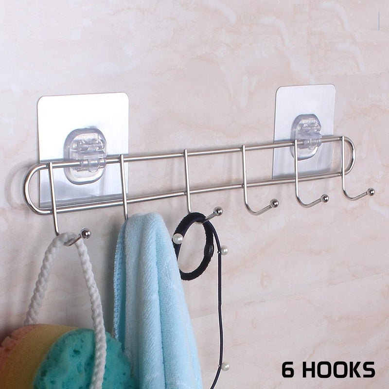 MORGHULIS Self Adhesive Key Stainless Steel Hooks and Hanger Rail for Hanging Keys Clothes Towel Steel Hook Silver - Image 3