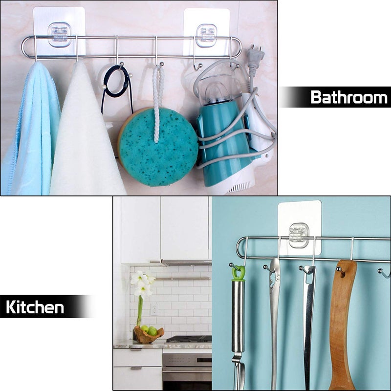 MORGHULIS Self Adhesive Key Stainless Steel Hooks and Hanger Rail for Hanging Keys Clothes Towel Steel Hook Silver - Image 5