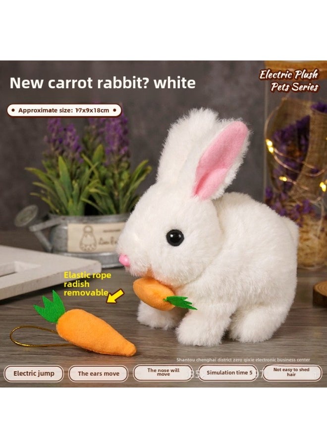 Electric Rabbit Plush Colorful White Rabbit Simulation Pet Walking And Calling And Moving Mouth Shaking Ears Pet Toy-Color:Radish Rabbit ]-Specifications:Naked  - Image 1
