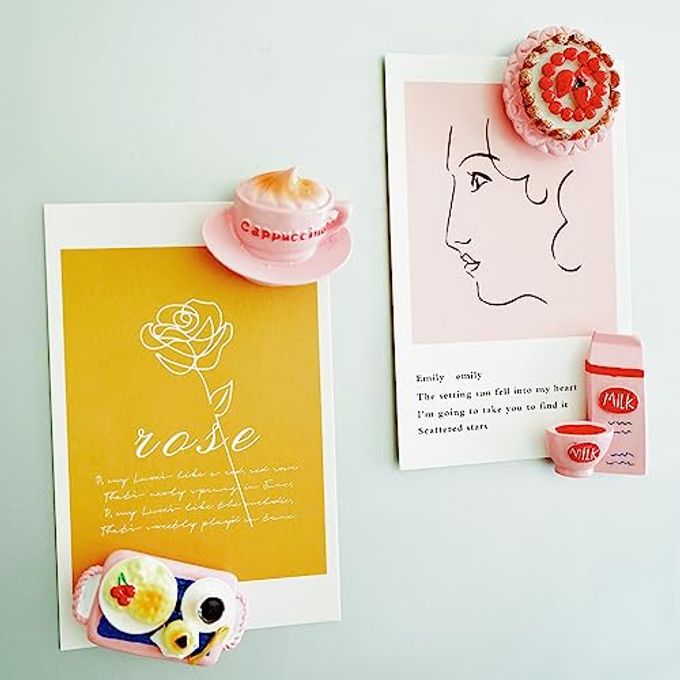 Bonilve Cute Pink Aesthetics Kitchen Refrigerator Magnets  4 Pcs Strong Magnetic Hand-Painted Decor, Eco-Resin Magnets for Fridge, Office & Classroom for Women & Pink Lovers - Image 3