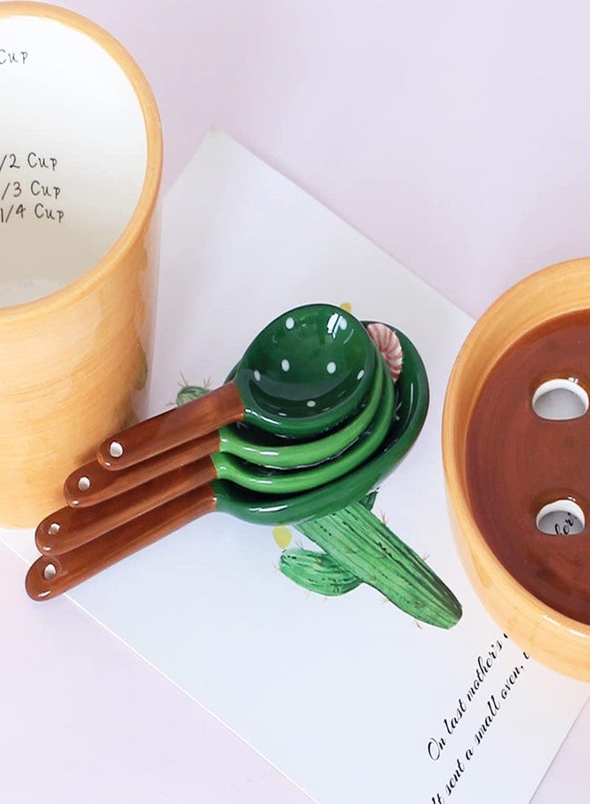 Kelendle Ceramic Cactus Measuring Spoons with Holder Set of 5 Baking Measuring Spoons for Wet & Dry Ingredients Cactus Figurine Dishwasher Safe Mixed Colors 1 Tbsp 1 TSP 1/2 TSP 1/4 TSP 1 Cup Yellow - Image 4
