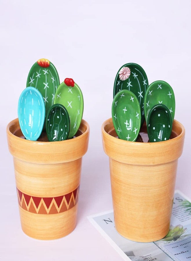 Kelendle Ceramic Cactus Measuring Spoons with Holder Set of 5 Baking Measuring Spoons for Wet & Dry Ingredients Cactus Figurine Dishwasher Safe Mixed Colors 1 Tbsp 1 TSP 1/2 TSP 1/4 TSP 1 Cup Yellow - Image 2