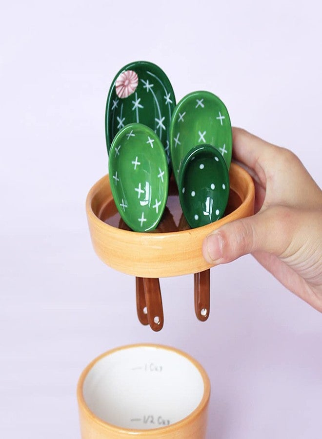 Kelendle Ceramic Cactus Measuring Spoons with Holder Set of 5 Baking Measuring Spoons for Wet & Dry Ingredients Cactus Figurine Dishwasher Safe Mixed Colors 1 Tbsp 1 TSP 1/2 TSP 1/4 TSP 1 Cup Yellow - Image 5