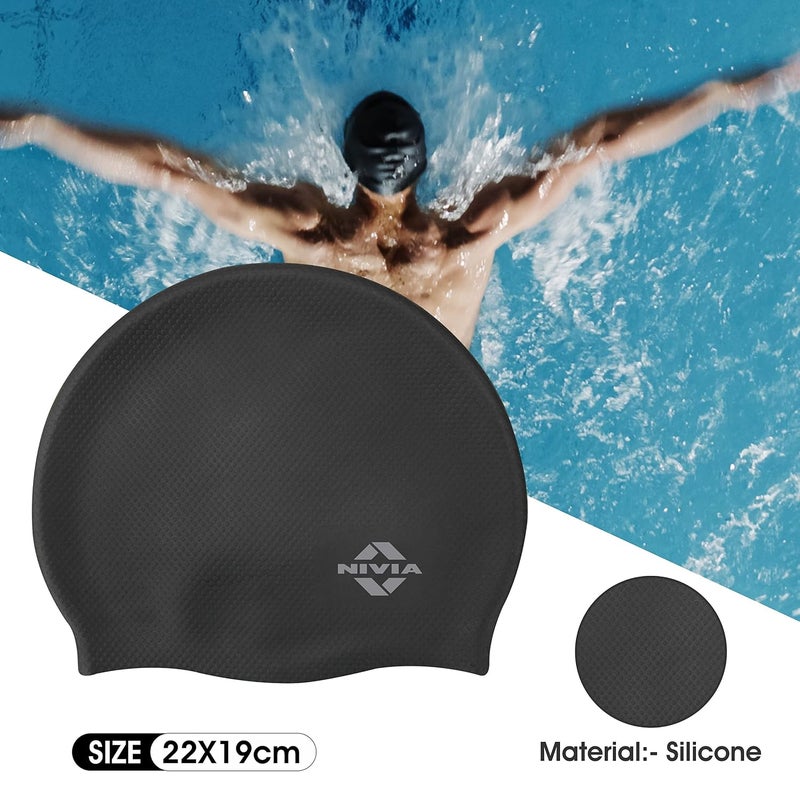 Nivia Pro Silicone Swimming Cap - Black - Image 2