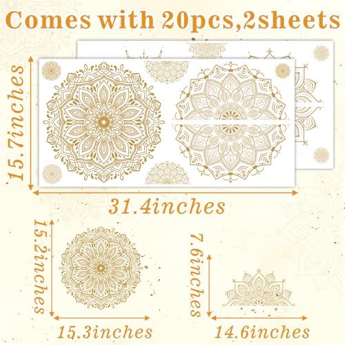 Kazova Large Mandala Wall Sticker Peel and Stick Boho Lotus Flower Wall Stickers Decor Mandala Floral Window Decals Clings Headboard Gold Mandala Wall Art Decal for Bedroom Living Room Yoga Decoration - Image 3