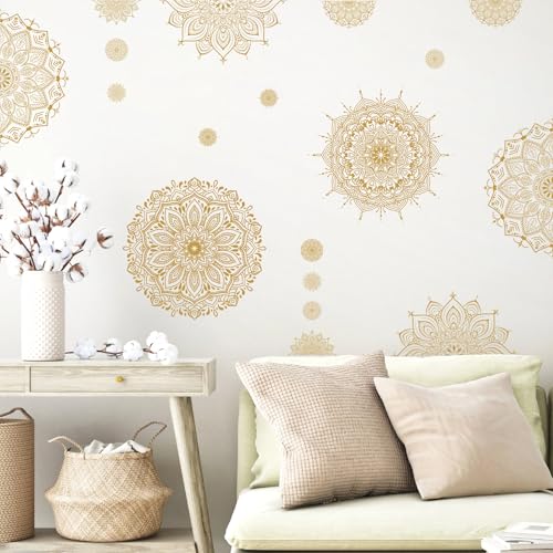 Kazova Large Mandala Wall Sticker Peel and Stick Boho Lotus Flower Wall Stickers Decor Mandala Floral Window Decals Clings Headboard Gold Mandala Wall Art Decal for Bedroom Living Room Yoga Decoration - Image 5