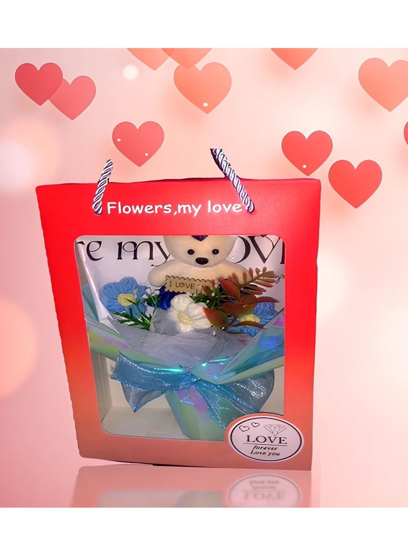 Box bag bouquet artificial roses aesthetic flower bouquet and teddy bear gift for Valentine's Day, occasions and birthday - Image 1