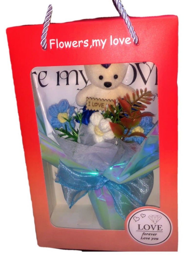 Box bag bouquet artificial roses aesthetic flower bouquet and teddy bear gift for Valentine's Day, occasions and birthday - Image 2