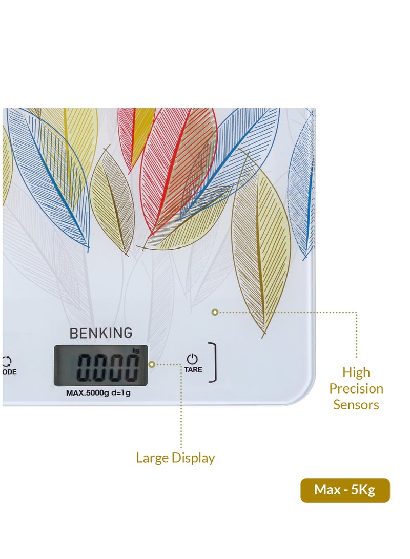 BENKING Digital Display Food Scale Weighs Up To 5 Kg LCD Display With Armoured Glass Portable And Light Weight Food Scale Perfect for Meal Prep & Baking - Image 5