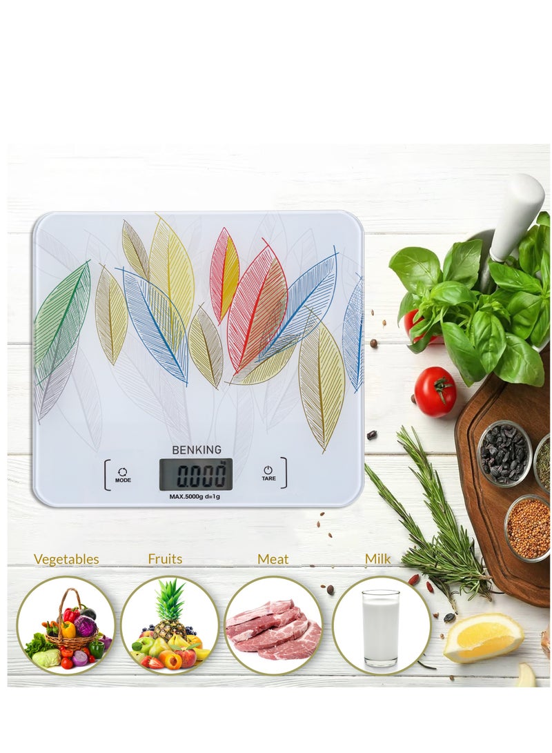 BENKING Digital Display Food Scale Weighs Up To 5 Kg LCD Display With Armoured Glass Portable And Light Weight Food Scale Perfect for Meal Prep & Baking - Image 1
