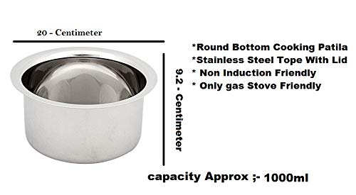 Bartan Star Stainless Steel Patila with Lid Set of 2 (1 Litre & 1.5 Litre) - Image 4