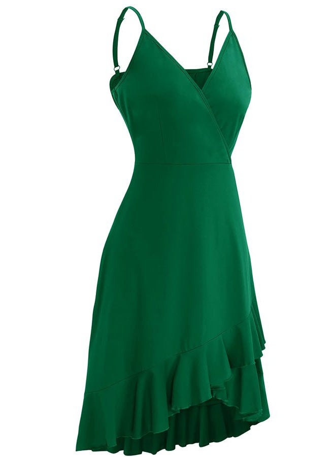 ULTRANICE Summer Green Dress Womens Spring 2024 Trendy Casual Wrap Flowy V Neck Adjustable Spaghetti Outfits Clothes Wedding Guest Semi Formal Graduation Party Midi Sun Dresses(Green,S) - Image 4