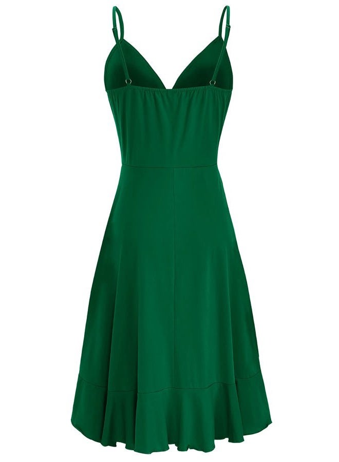 ULTRANICE Summer Green Dress Womens Spring 2024 Trendy Casual Wrap Flowy V Neck Adjustable Spaghetti Outfits Clothes Wedding Guest Semi Formal Graduation Party Midi Sun Dresses(Green,S) - Image 5