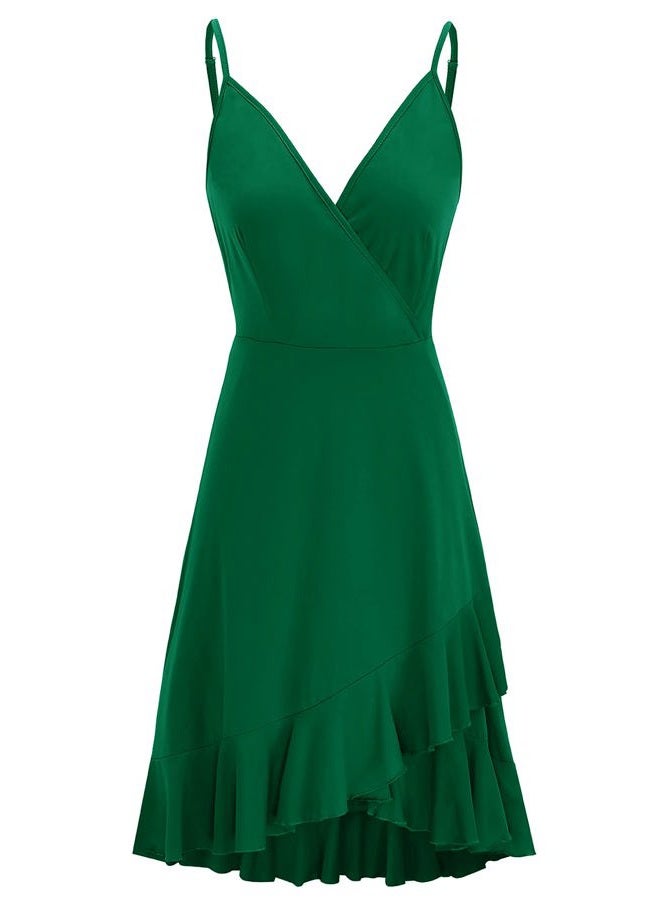 ULTRANICE Summer Green Dress Womens Spring 2024 Trendy Casual Wrap Flowy V Neck Adjustable Spaghetti Outfits Clothes Wedding Guest Semi Formal Graduation Party Midi Sun Dresses(Green,S) - Image 3