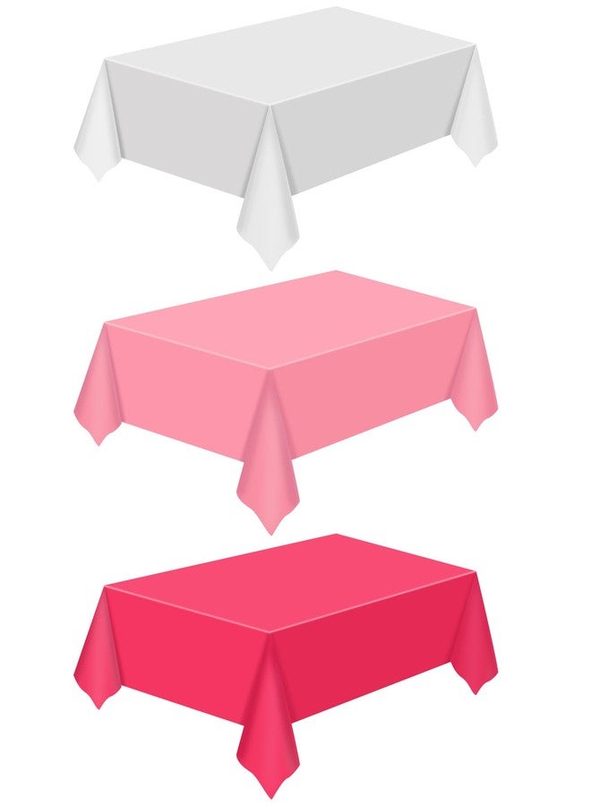 Rainmae 9pcs Valentine's Day Disposable Plastic Tablecloth, 54 x 108 Inch Waterproof Rectangular Table Covers for Valentines Day Wedding Anniversary Decor (Pink, Light Pink, White) - Image 1