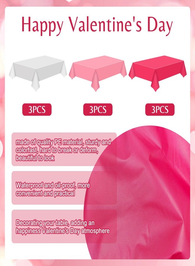 Rainmae 9pcs Valentine's Day Disposable Plastic Tablecloth, 54 x 108 Inch Waterproof Rectangular Table Covers for Valentines Day Wedding Anniversary Decor (Pink, Light Pink, White) - Image 3