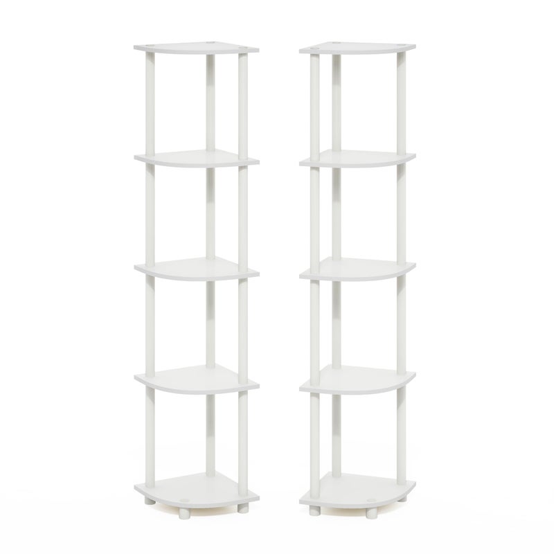 Furinno TurnNTube 5 Tier Corner Display Rack Multipurpose Shelving Unit WhiteWhite Set of 2