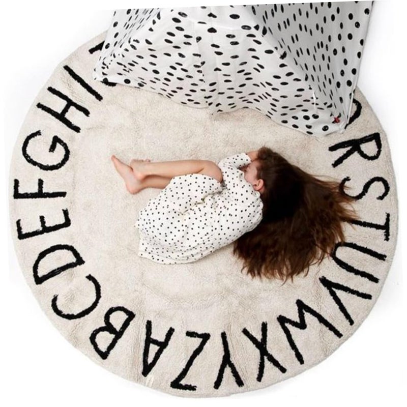 Non Slip Washable Round Alphabet Floor Rug Nordic Style Play Mat For Bedroom Living Area - Image 4