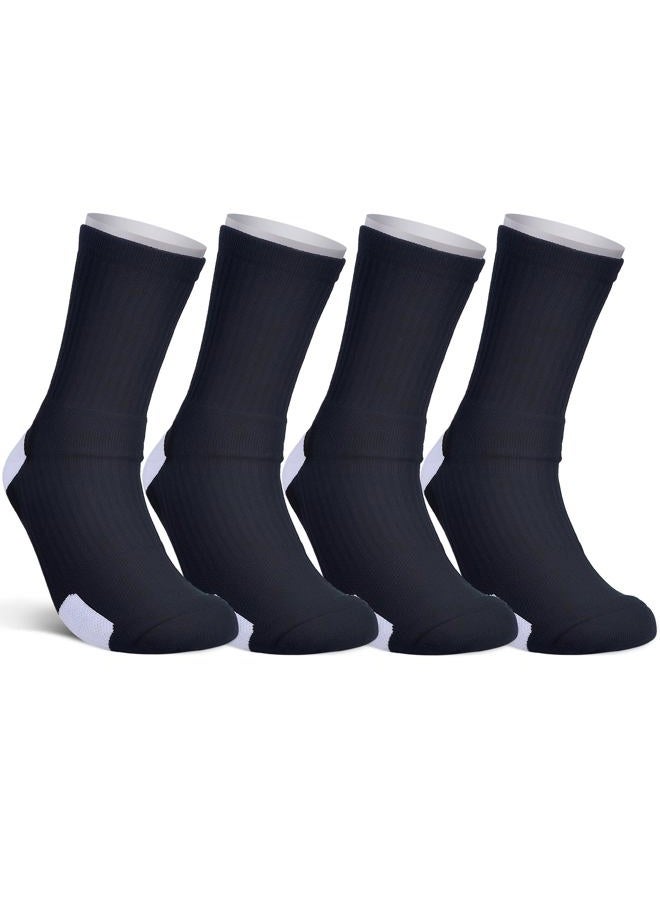 JHM Kids Athletic Sport Crew Socks for Baseball Soccer Basketball Running For Ages 4 to 16, 4 Pairs Black, 8-11 Years - Image 1