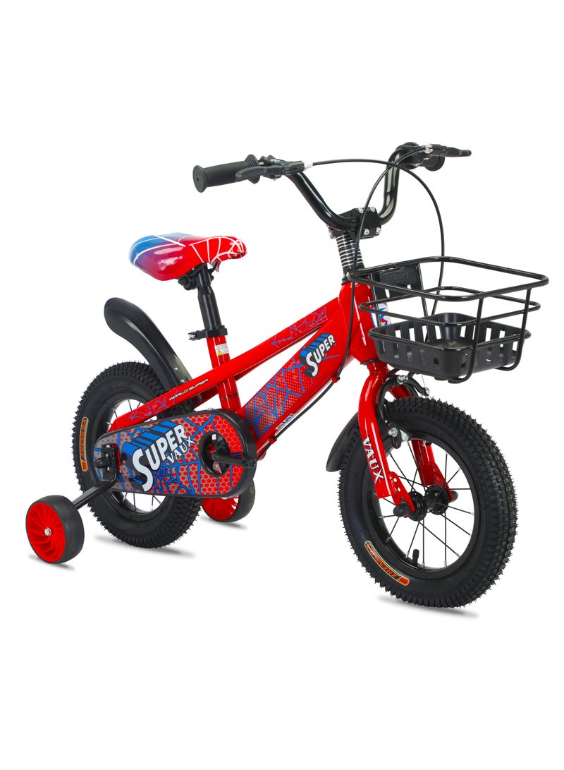 Vaux Super 14-Inch Kids Bike | 14-Inch Wheel Size| Adjustable Seat | With Basket, Handbrake, Mudguards And Training Wheels | Red Color - Image 2