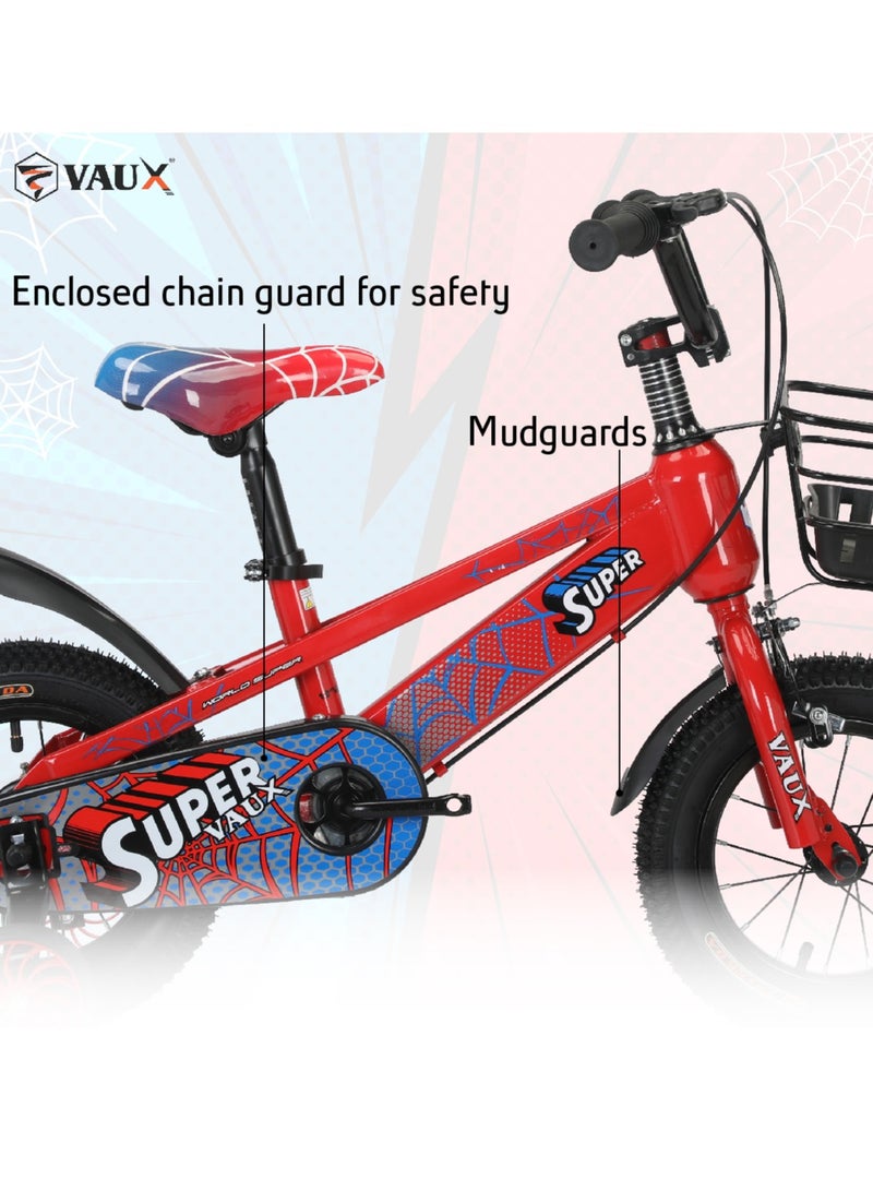 Vaux Super 14-Inch Kids Bike | 14-Inch Wheel Size| Adjustable Seat | With Basket, Handbrake, Mudguards And Training Wheels | Red Color - Image 5