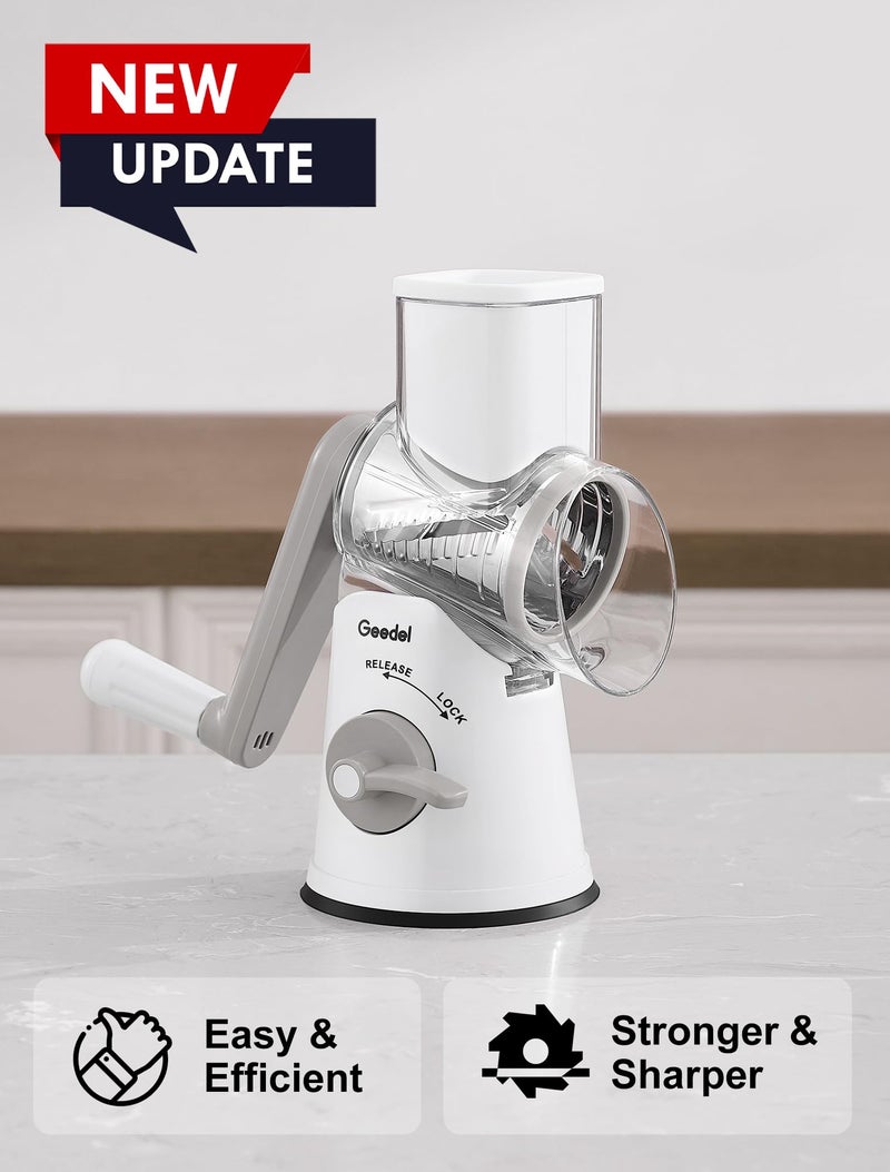 Geedel Rotary Cheese Grater Cheese Shredder with 5 Interchangeable Blades - Upgraded Rotary Grater Featuring Strong Suction Base for Cheese Shredding, Wavy Slicing, Nut Grinding, and Ice Shaving - Image 5