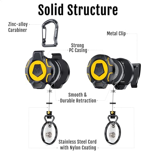 MNGARISTA Upgraded Heavy Duty Retractable Keychain, Belt Clip Ver. & Carabiner Ver., 10 oz Retraction, 31.5" Stainless Steel Cable, Tactical ID Badge Reel Key Chain Retractor, 2 Pack - Image 4