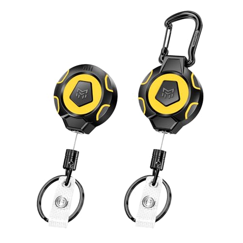 MNGARISTA Upgraded Heavy Duty Retractable Keychain, Belt Clip Ver. & Carabiner Ver., 10 oz Retraction, 31.5" Stainless Steel Cable, Tactical ID Badge Reel Key Chain Retractor, 2 Pack - Image 1