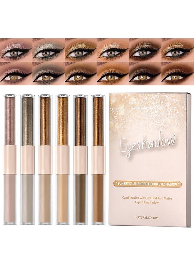Melemando 6 Pack Liquid Matte & Pearl Eyeshadow Double Head Long Lasting Shimmer Matte Eyeshadow Set Waterproof High Pigmented Eyeshadow Makeup Set.  - Image 1