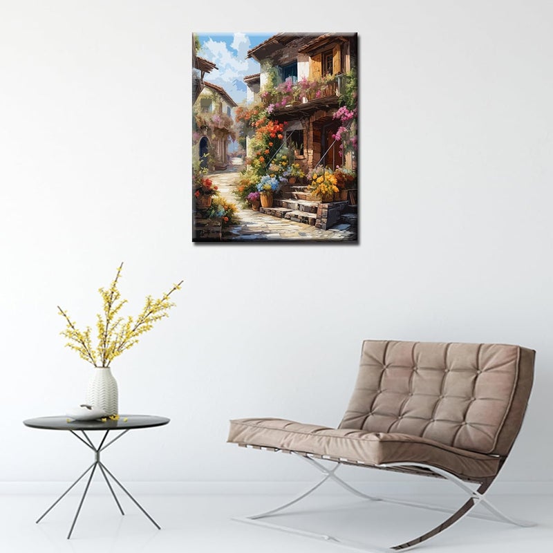 Tucocoo Flowers Town Paint by Numbers for Adults Kids Beginners Italy City Street Flowers DIY Acrylic Painting Gift Kits Drawing Paintings Pictures Arts Craft for Home Wall Decor16x20inch Frameless - Image 2